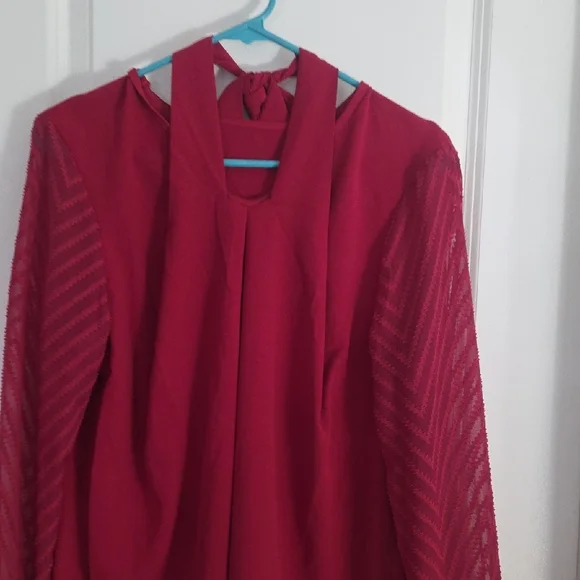 SHEIN Red Blouse with Tie Detail - Picture 3 of 4